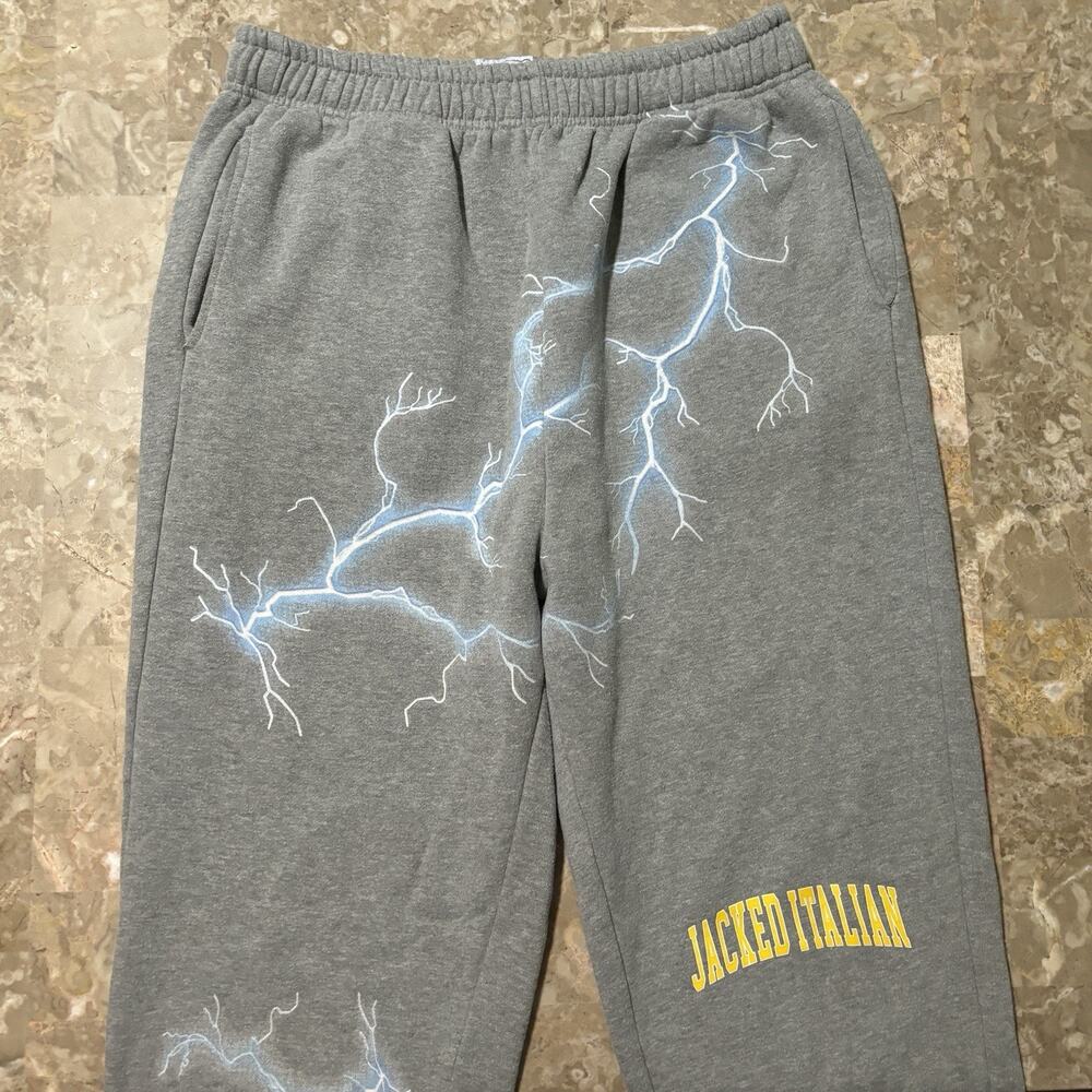 Inaka Power Sweatpants Mens Large Grey Jacked Italian Lightning Gym Fleece